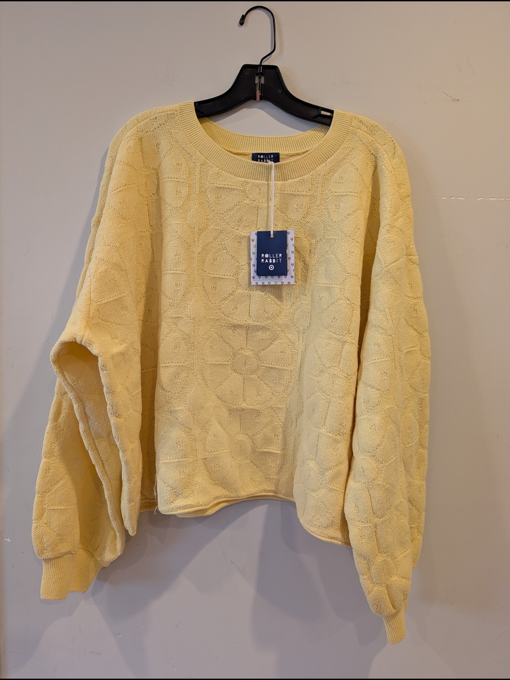 Roller Rabbit Target New Sunny Yellow Crewneck Floral Knit Sweater Daisy 2X Flaw